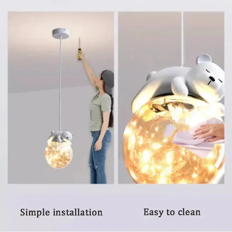 Polar bear glass animal led chandelier bedroom pendant light