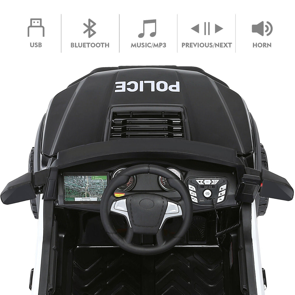 Electric Police Car Ride-On for Kids with 6 Wheels, LED Lights, Intercom, Siren, and Remote Control