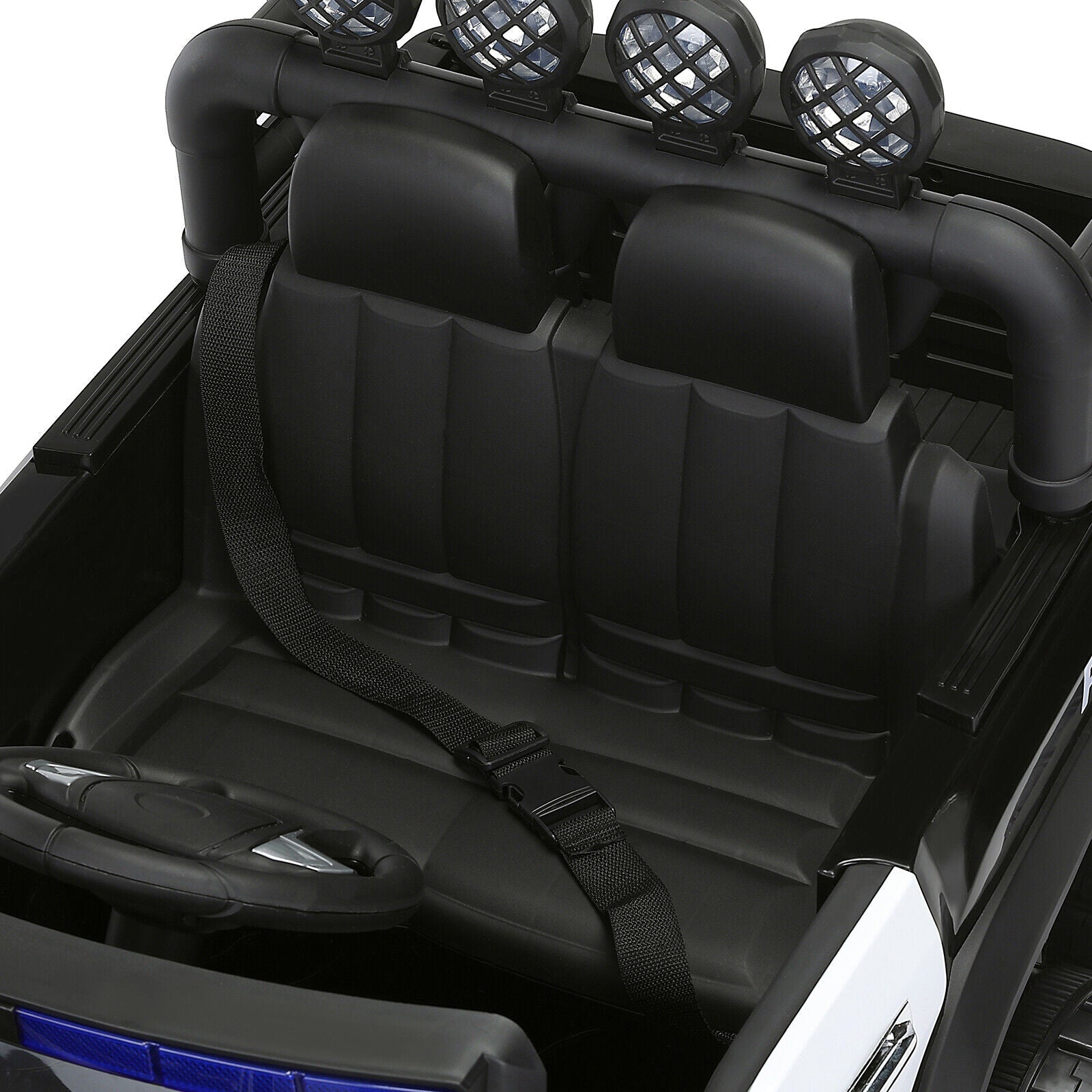 Police Car Truck for Kids with 12V Battery, 6 Wheels, LED Lights, Intercom, Siren, and Remote Control