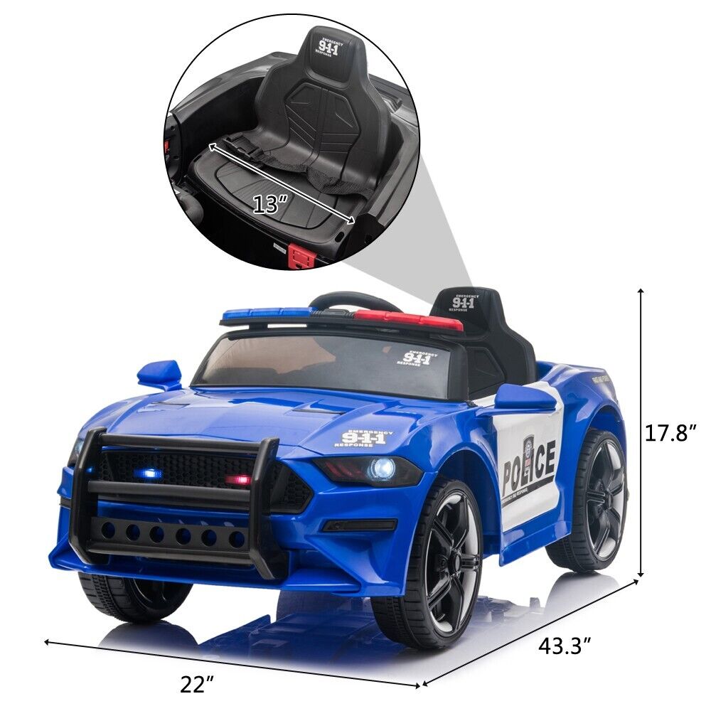 Police Sports Car 12V Ride-On with Remote Control, Lights, and Siren for Kids