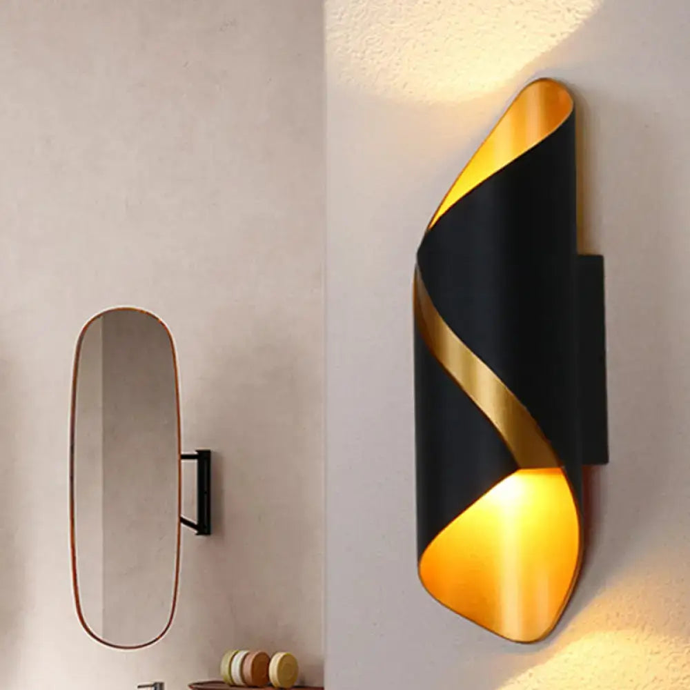 Post-modern black & gold spiral wall light living room sconce