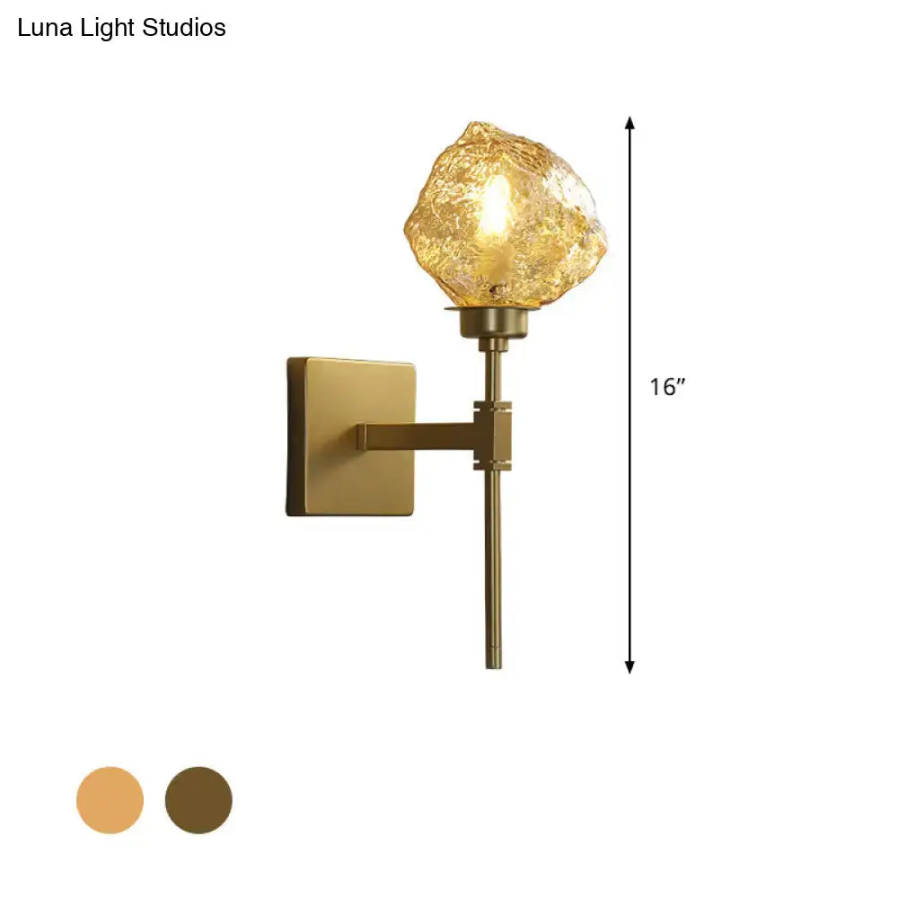 Post modern brass and amber glass wall light sconce living room