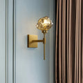 Post modern brass and amber glass wall light sconce living room