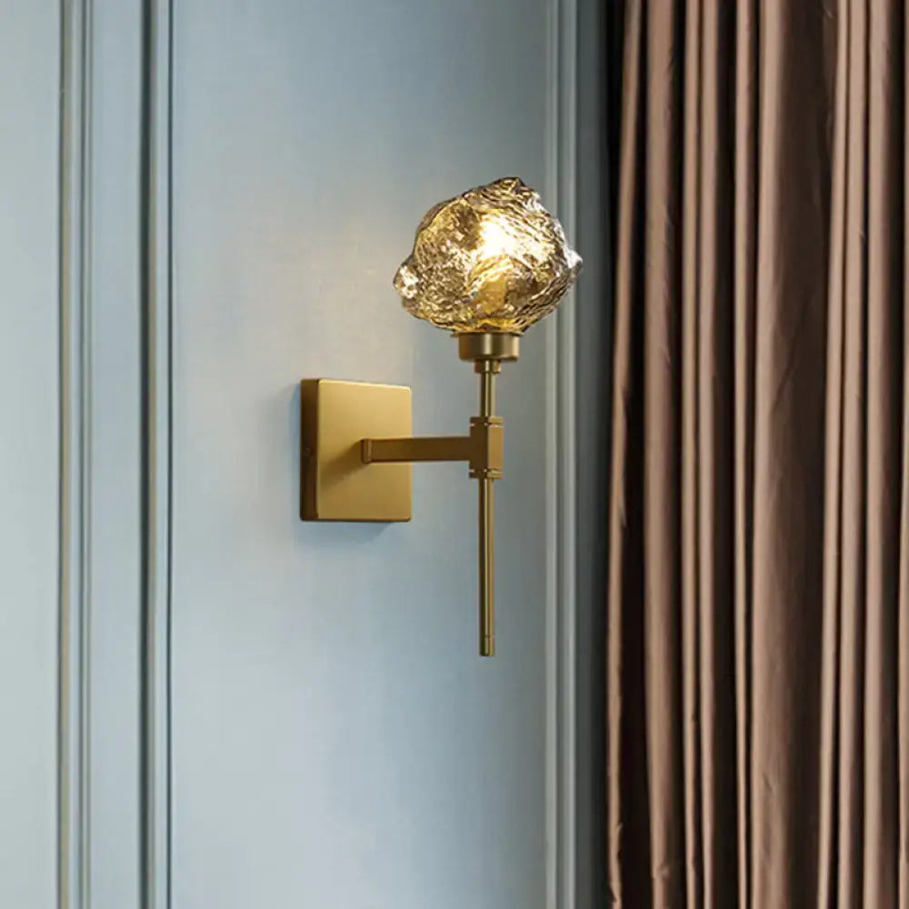 Post modern brass and amber glass wall light sconce living room