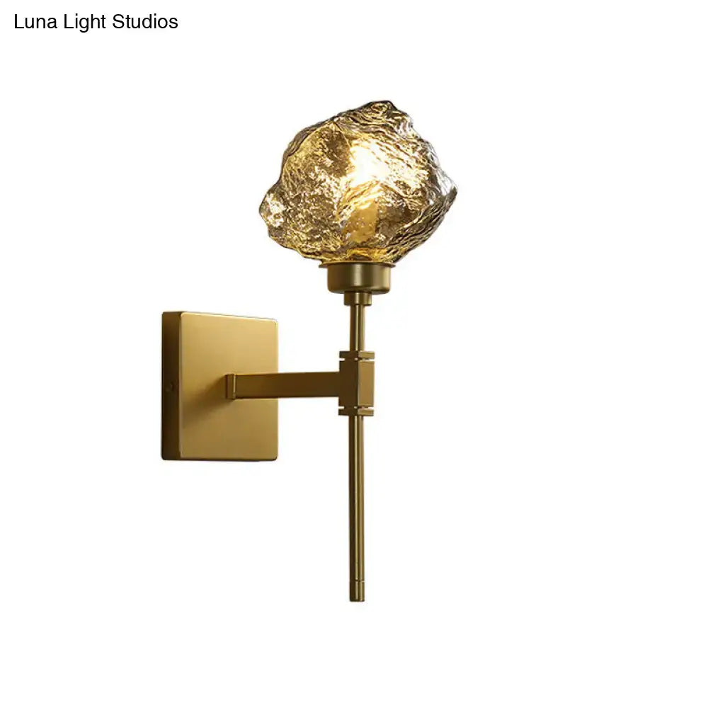 Post modern brass and amber glass wall light sconce living room