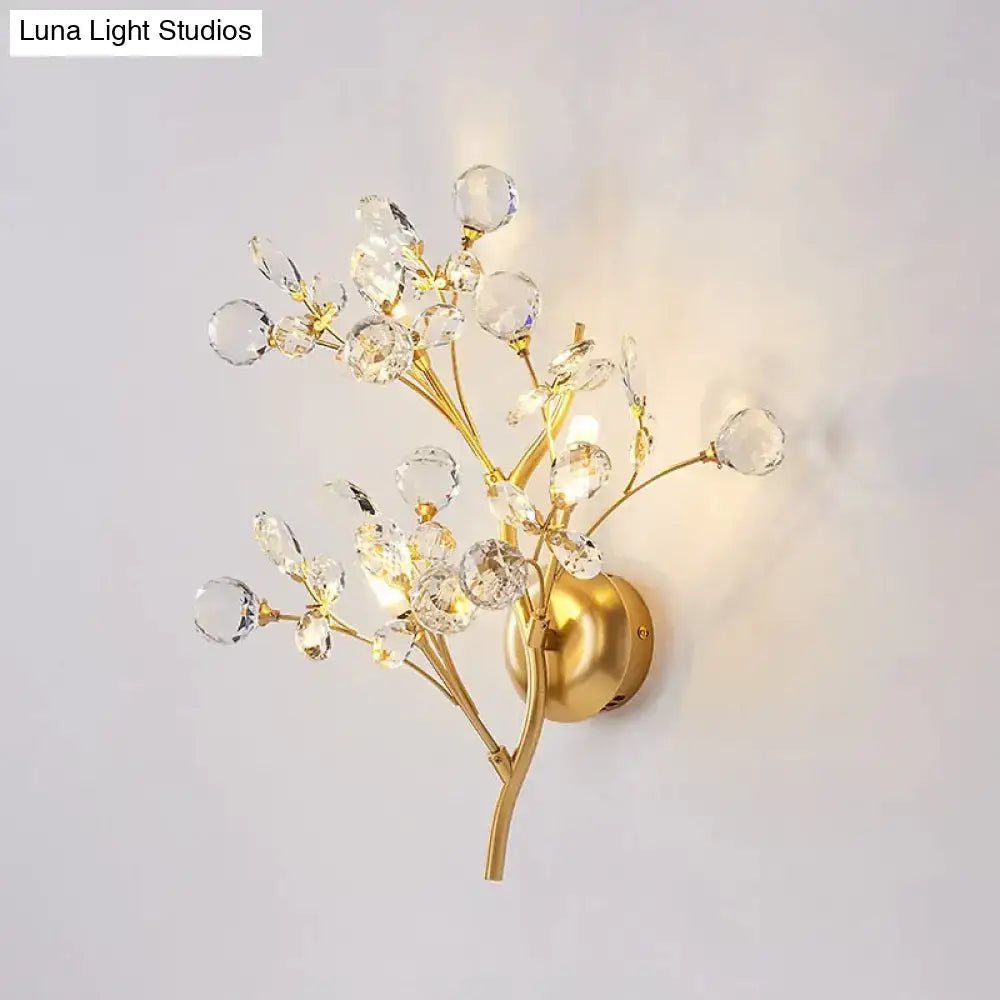 Post modern luxury gold crystal branch wall sconce bedroom light