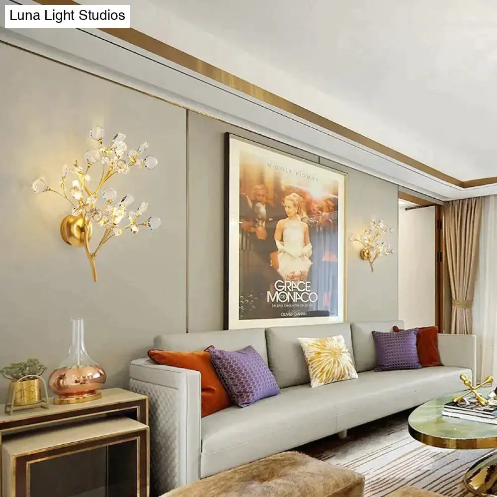 Post modern luxury gold crystal branch wall sconce bedroom light