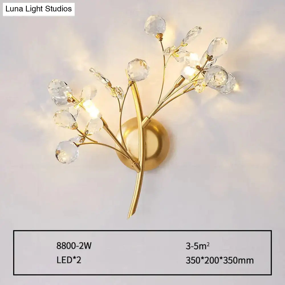 Post modern luxury gold crystal branch wall sconce bedroom light