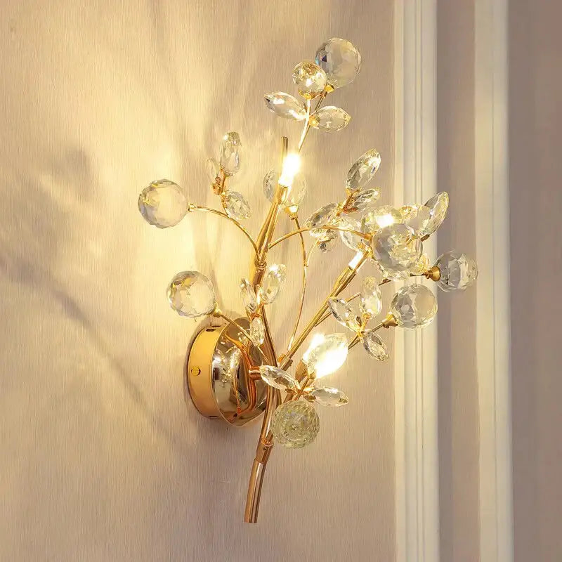 Post modern luxury gold crystal branch wall sconce bedroom light