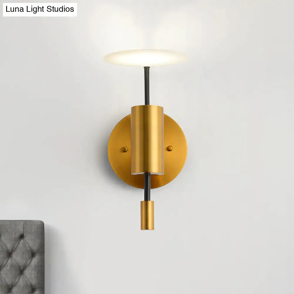 Postmodern black & gold brass tube wall light bedroom sconce
