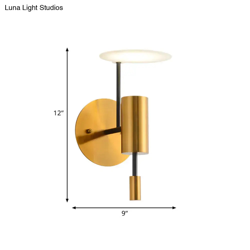 Postmodern black & gold brass tube wall light bedroom sconce