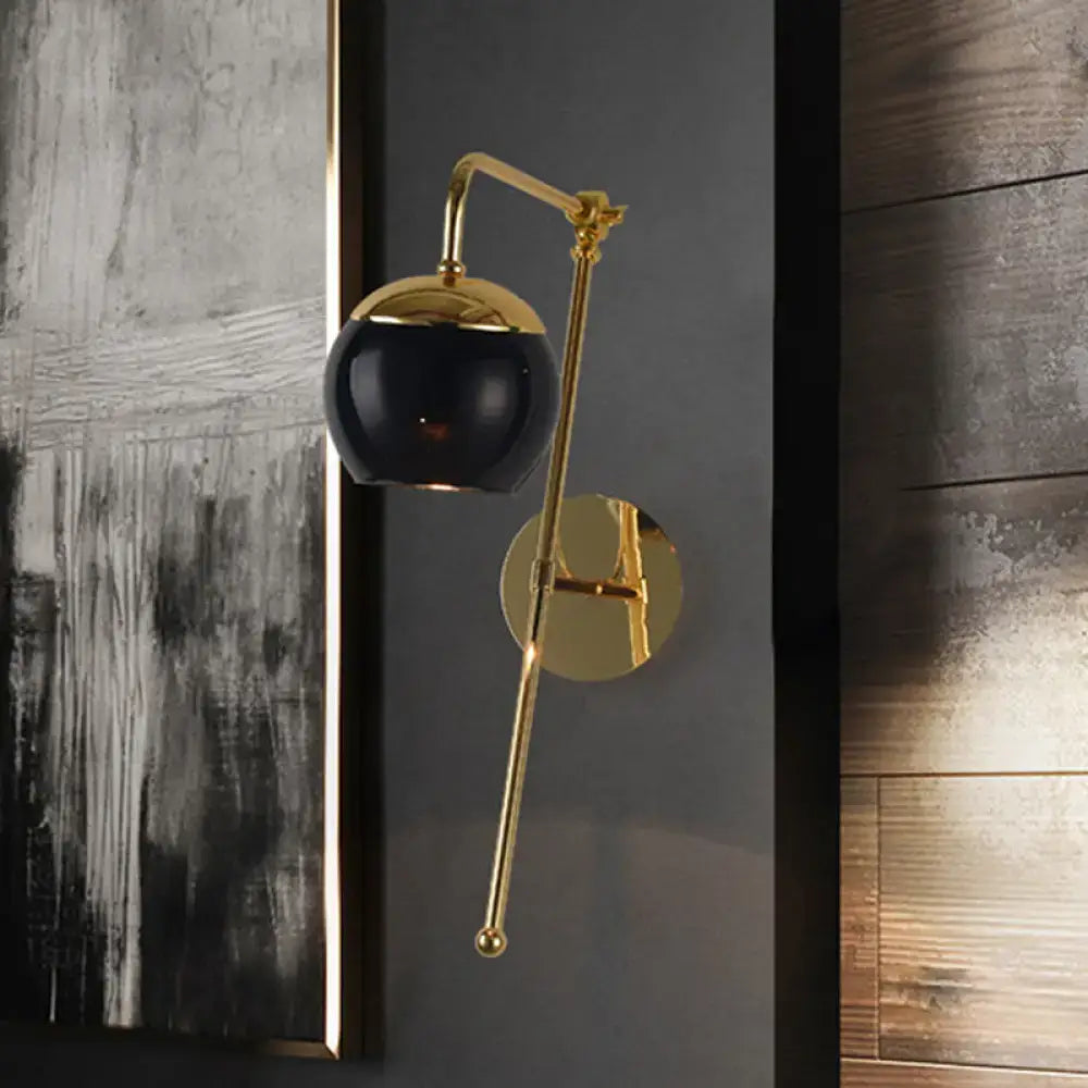 Postmodern black & gold swing arm wall sconce with clear glass bedroom light