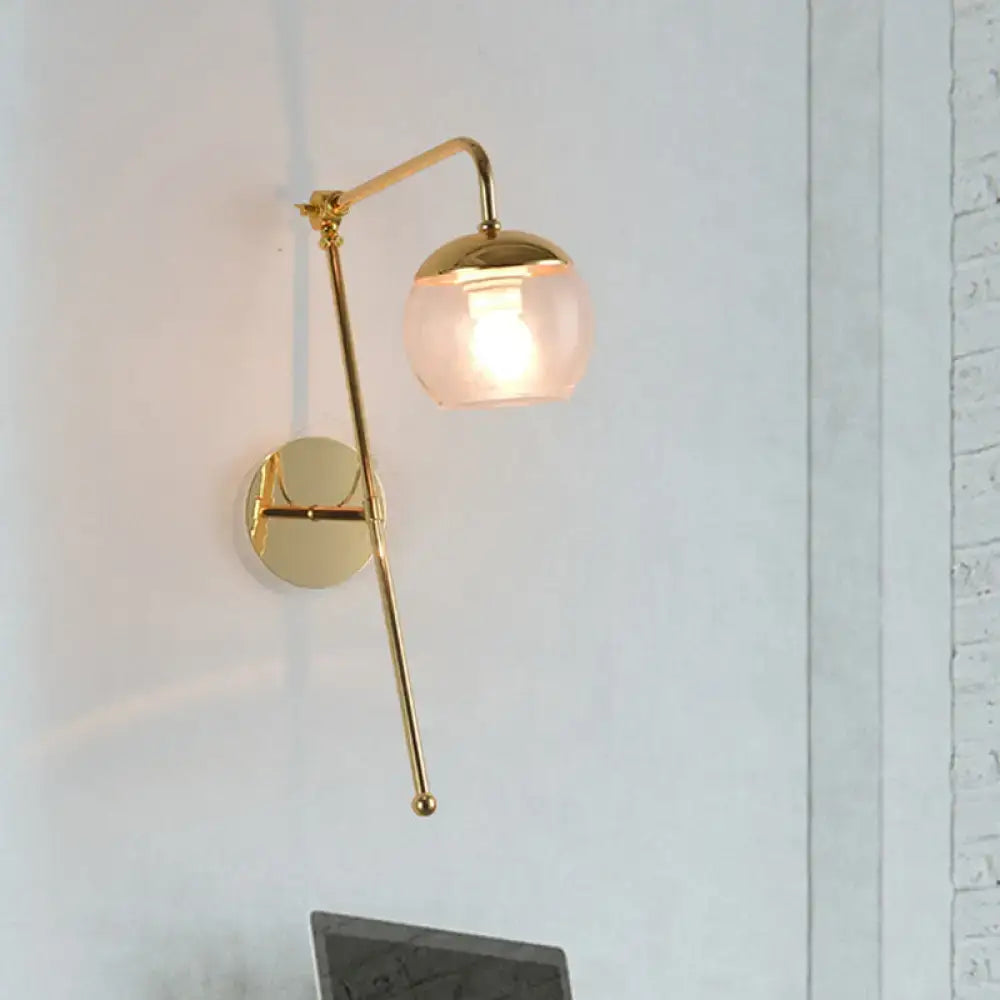 Postmodern black & gold swing arm wall sconce with clear glass bedroom light