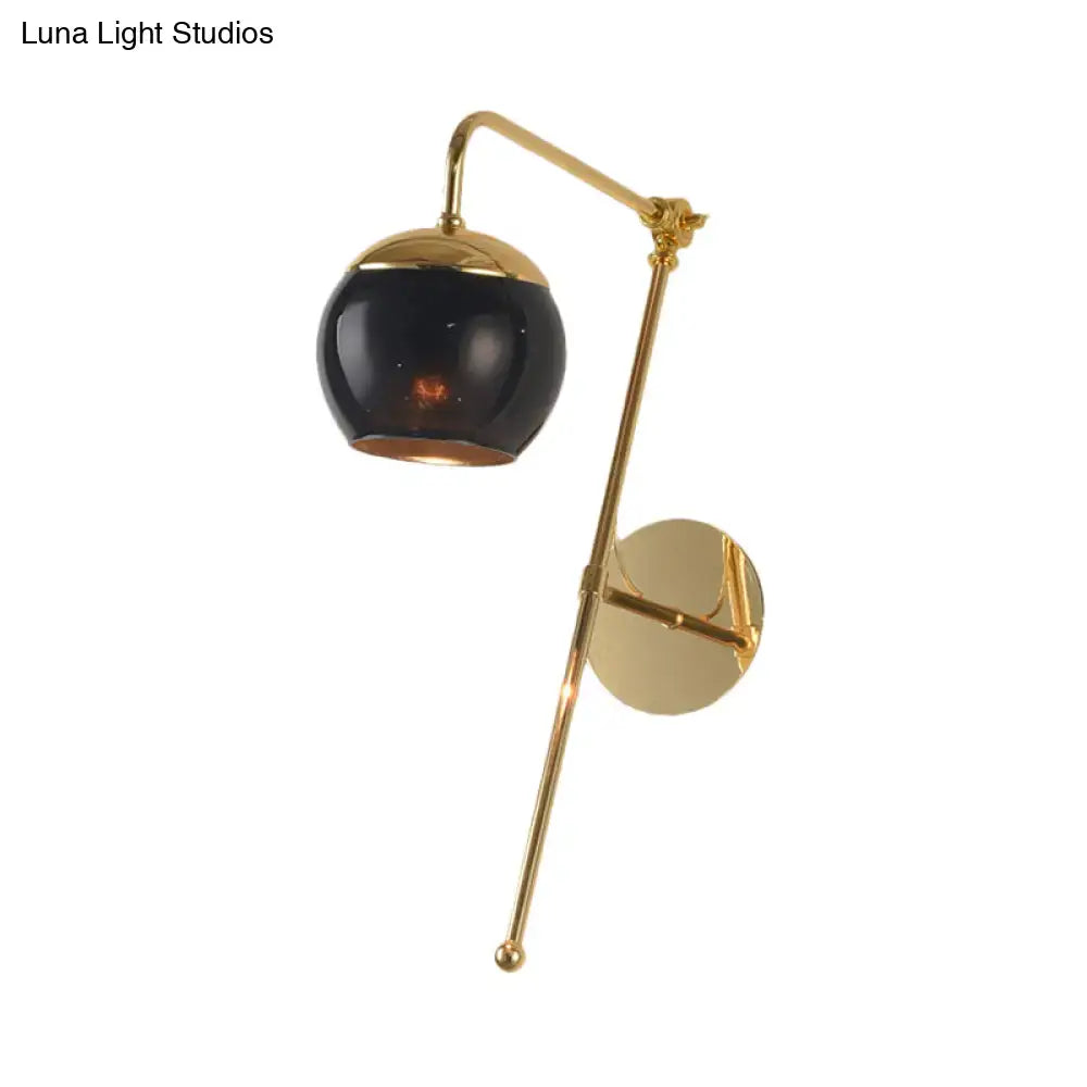 Postmodern black & gold swing arm wall sconce with clear glass bedroom light