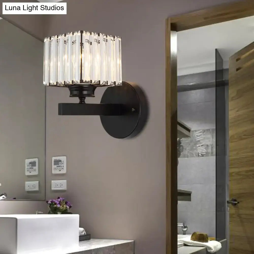 Postmodern brass & black crystal block wall sconce for bedroom