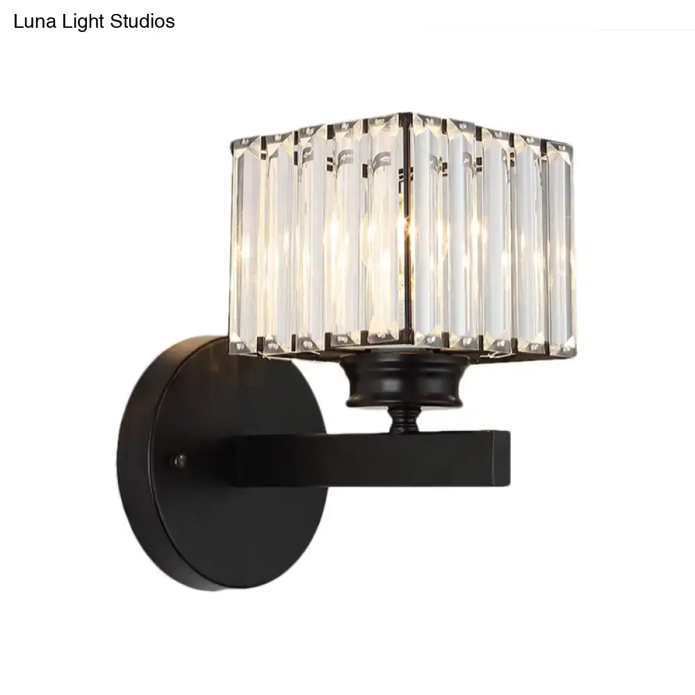 Postmodern brass & black crystal block wall sconce for bedroom