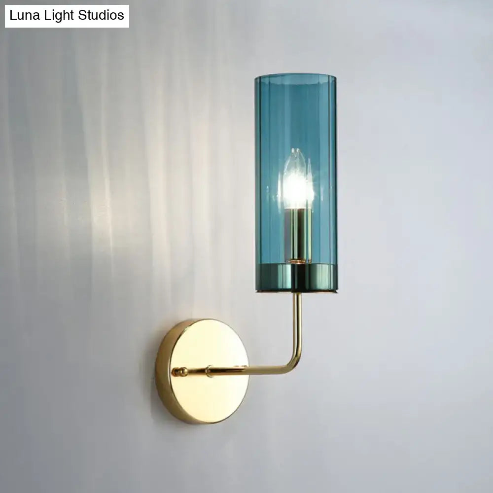 Postmodern brass finish smoked glass wall lamp bedroom sconce