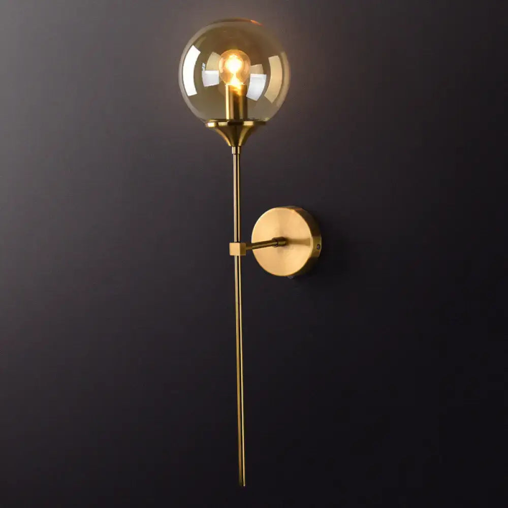 Postmodern brass pencil arm wall lamp with glass shade bedroom sconce