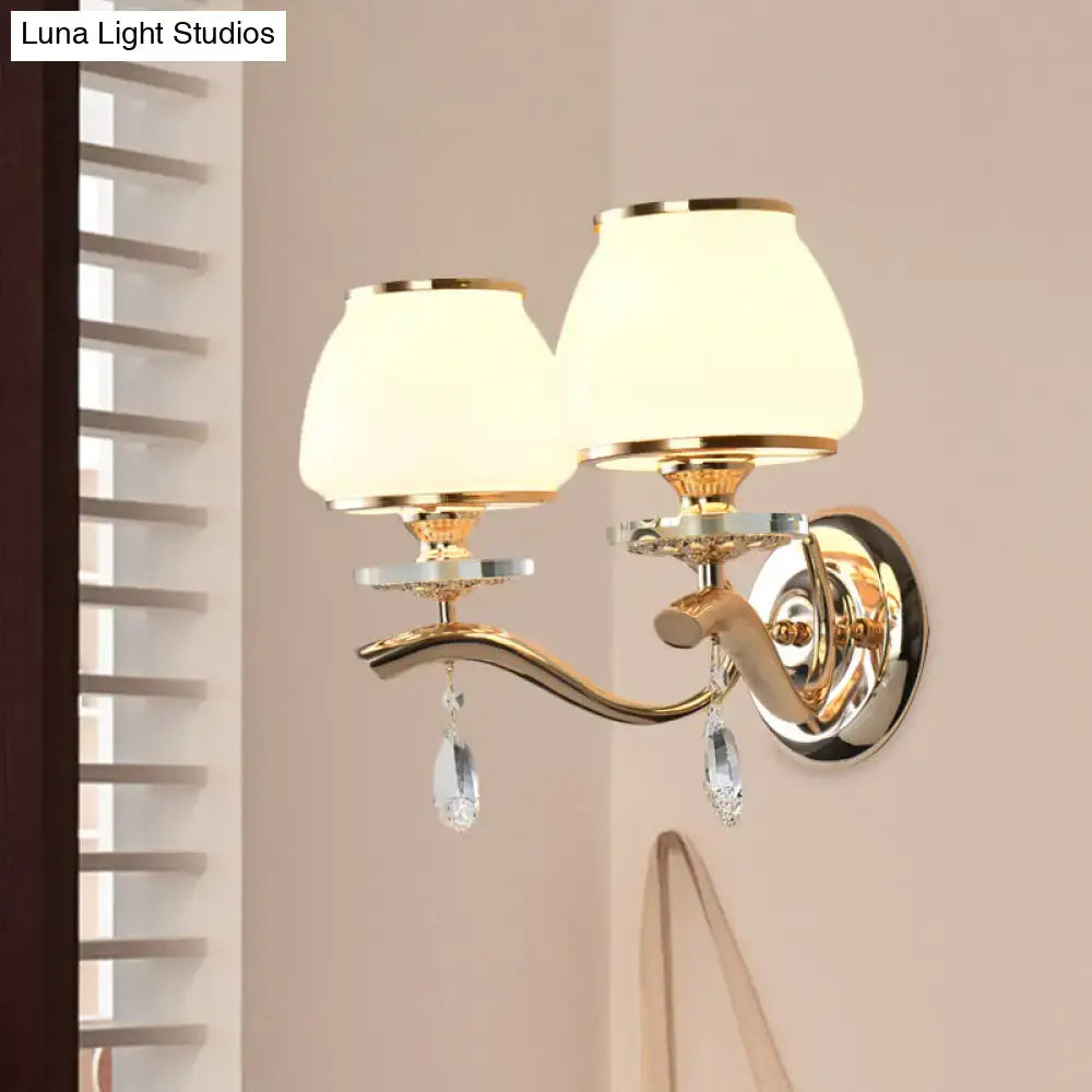 Postmodern gold and white glass crystal drop wall sconce bedroom light