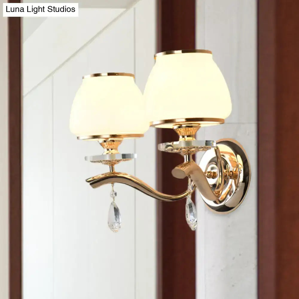 Postmodern gold and white glass crystal drop wall sconce bedroom light