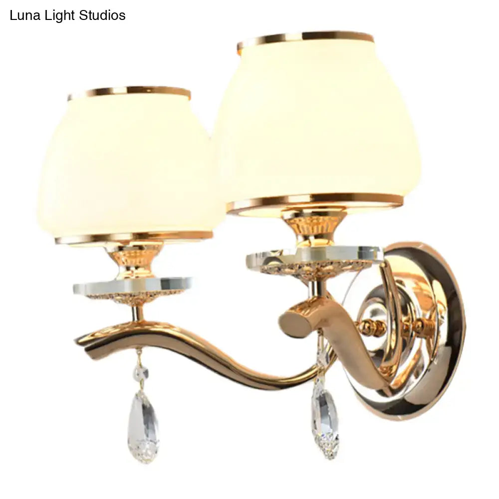 Postmodern gold and white glass crystal drop wall sconce bedroom light