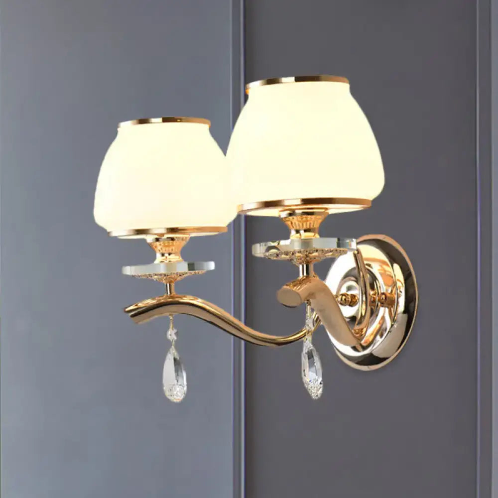 Postmodern gold and white glass crystal drop wall sconce bedroom light