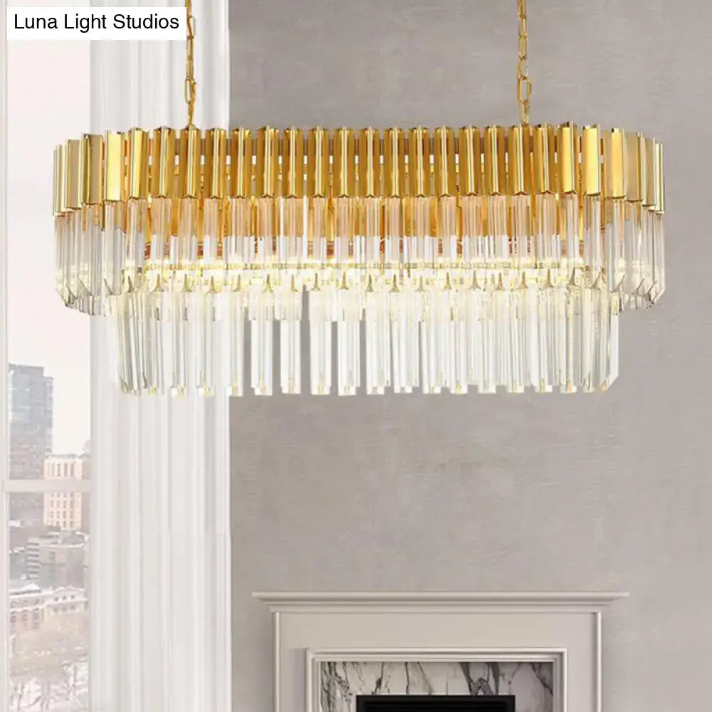 Postmodern gold & clear crystal island light fixture dining room