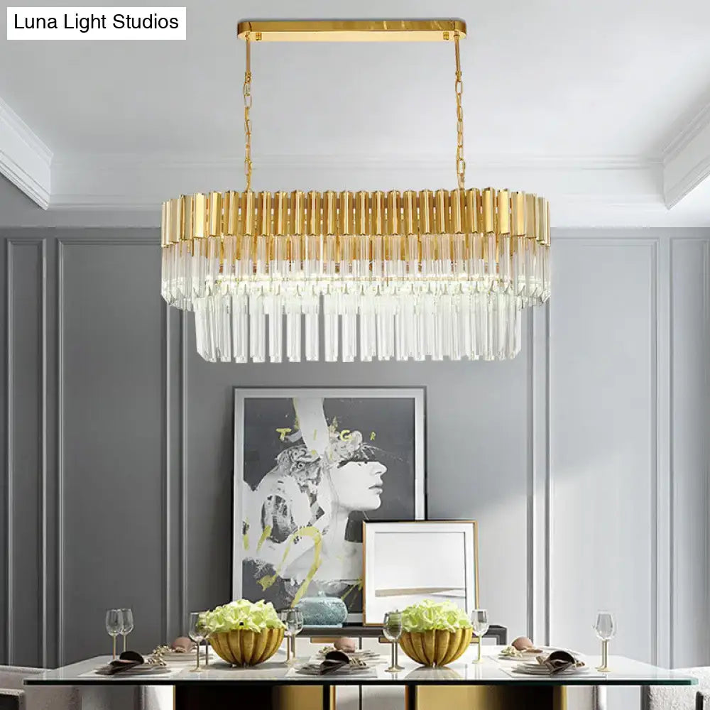 Postmodern gold & clear crystal island light fixture dining room