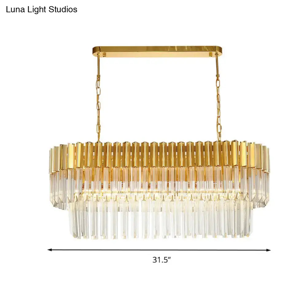 Postmodern gold & clear crystal island light fixture dining room