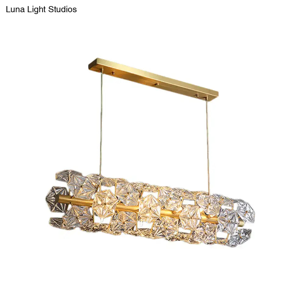 Postmodern gold crystal hexagon shade island light for dining room