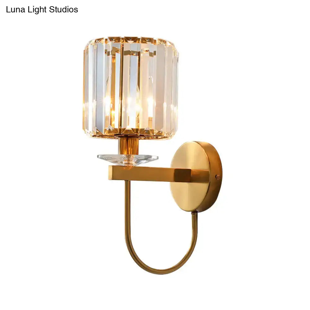 Postmodern gold crystal wall sconce curved arm bedroom light