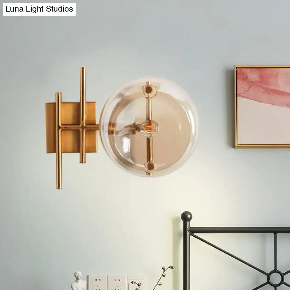 Postmodern gold double ball wall mounted light bedroom glass sconce