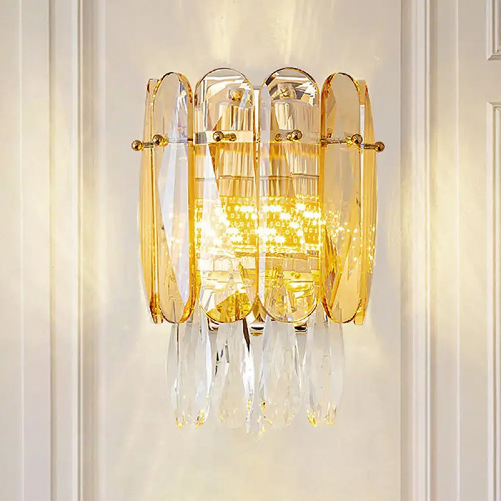 Postmodern gold faceted crystal sconce light for bedroom