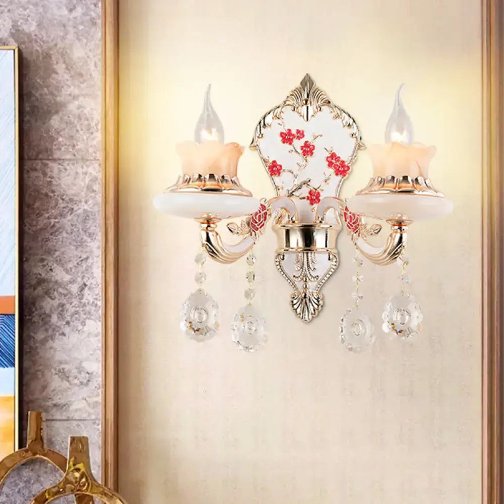 Postmodern gold frosted glass floral wall sconce – dining room 110v-120v