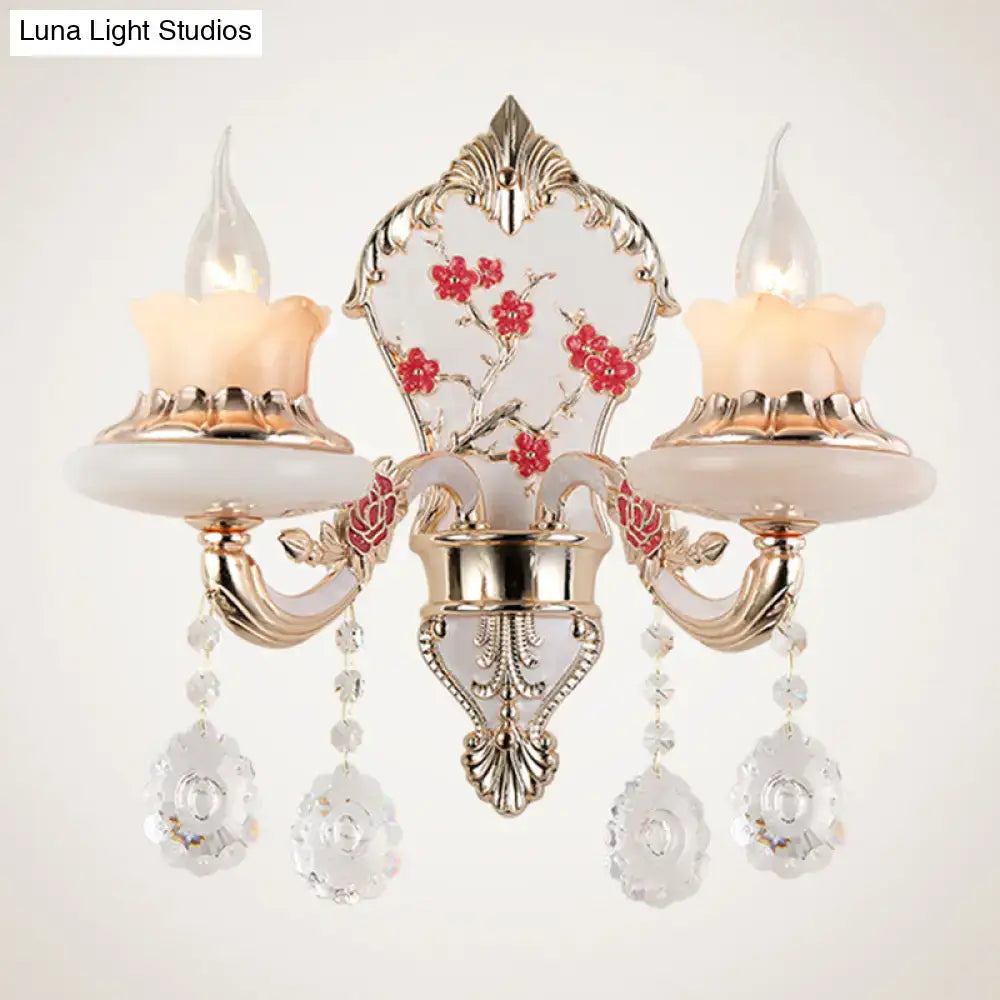 Postmodern gold frosted glass floral wall sconce – dining room 110v-120v