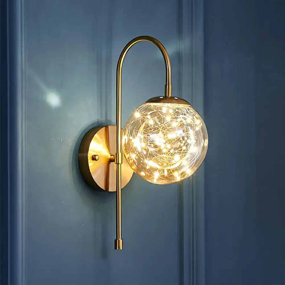 Postmodern gold glass globe wall light fixture bedroom starry led