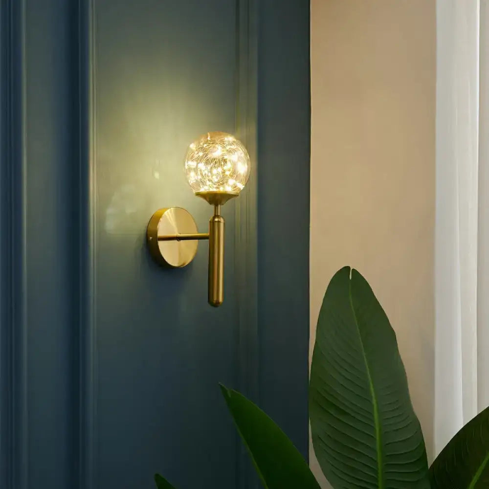 Postmodern gold glass globe wall light fixture bedroom starry led