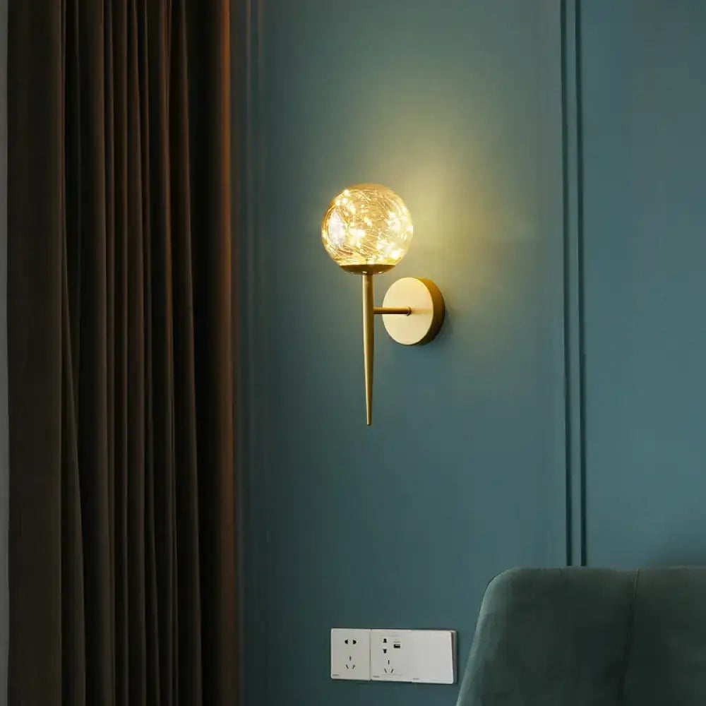 Postmodern gold glass globe wall light fixture bedroom starry led