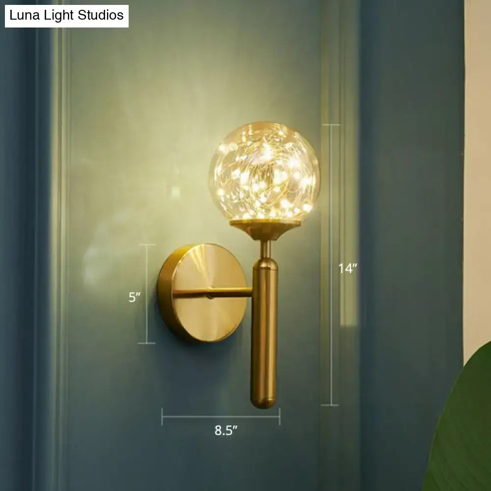 Postmodern gold glass globe wall light fixture bedroom starry led