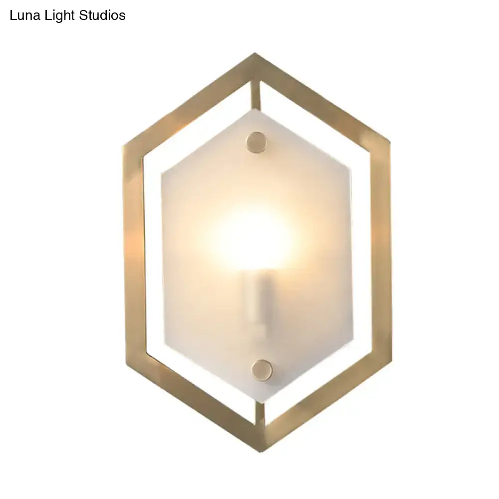 Postmodern gold hexagon wall lamp bedroom glass shade sconce lighting