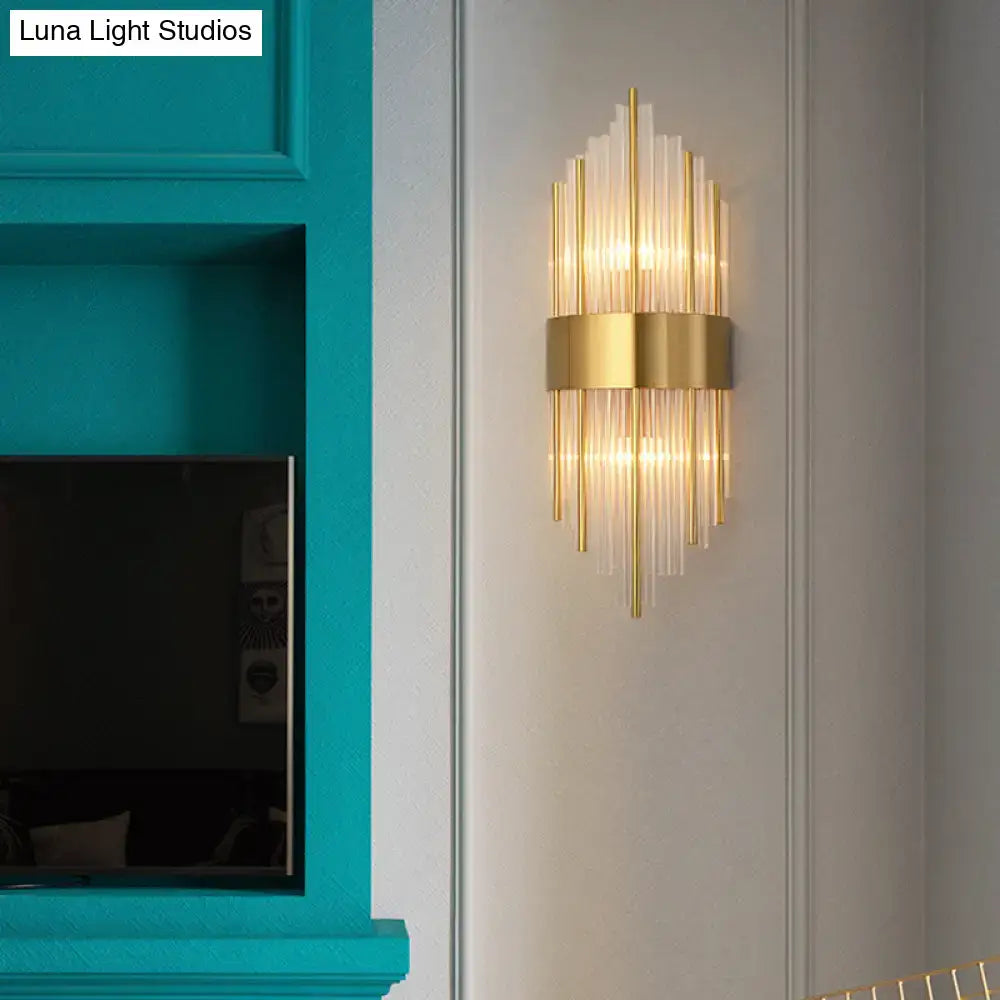 Postmodern gold k9 crystal wall sconce living room 2-light glass rods