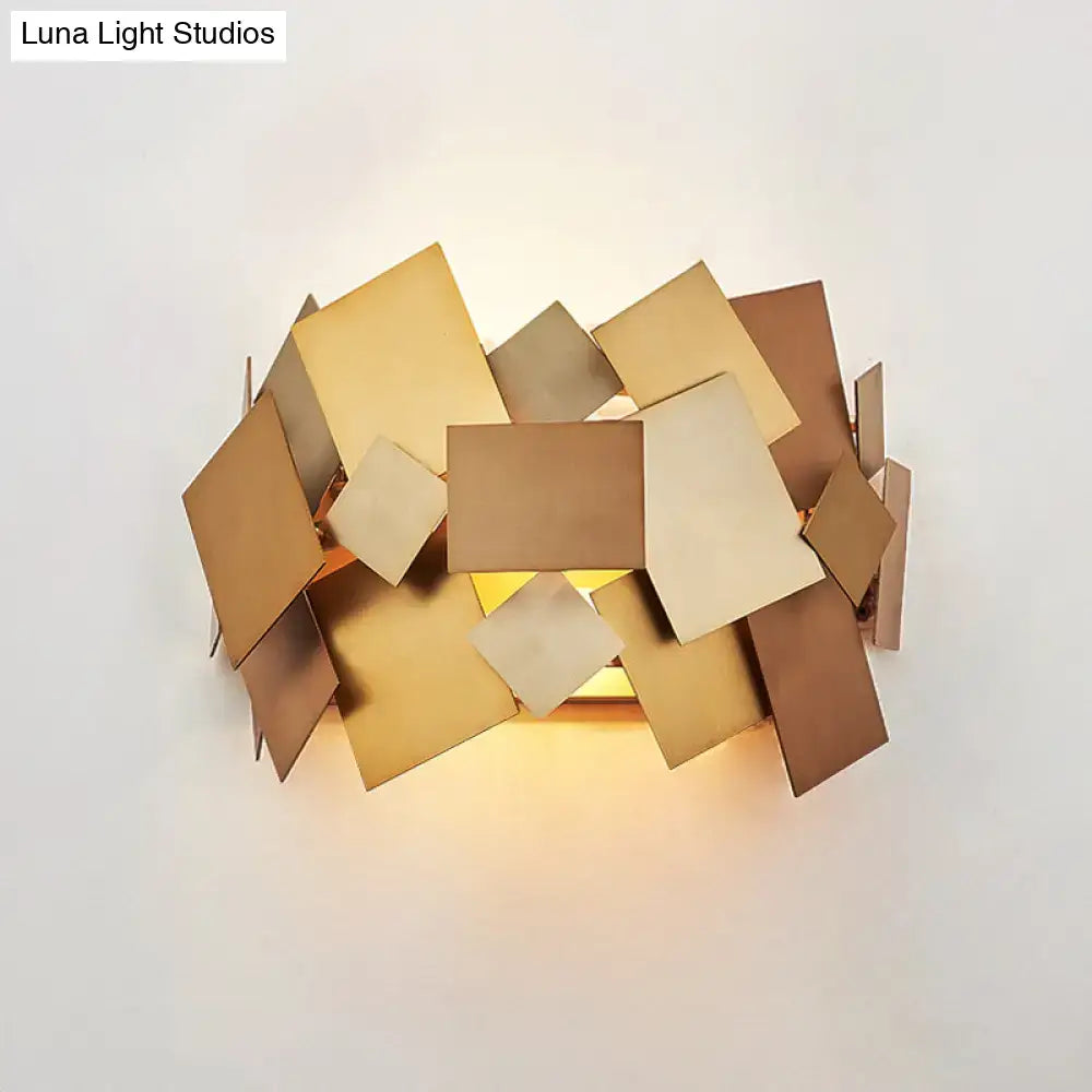 Postmodern gold stacked panel sconce light fixture living room