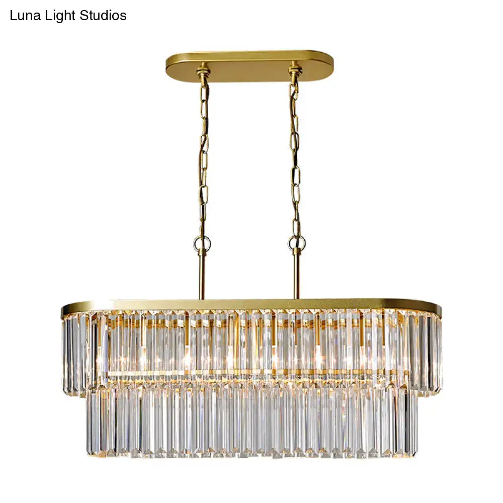 Postmodern gold two tier crystal oval island ceiling light dining room