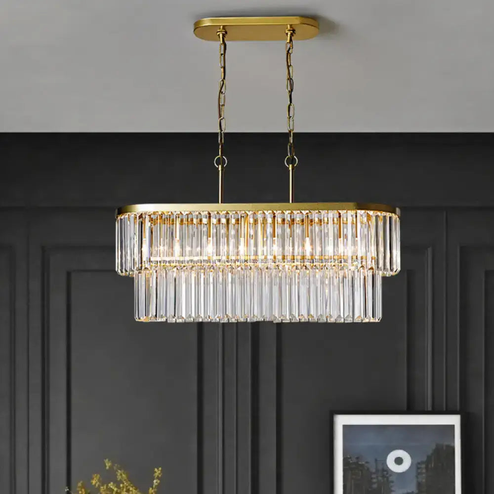 Postmodern gold two tier crystal oval island ceiling light dining room
