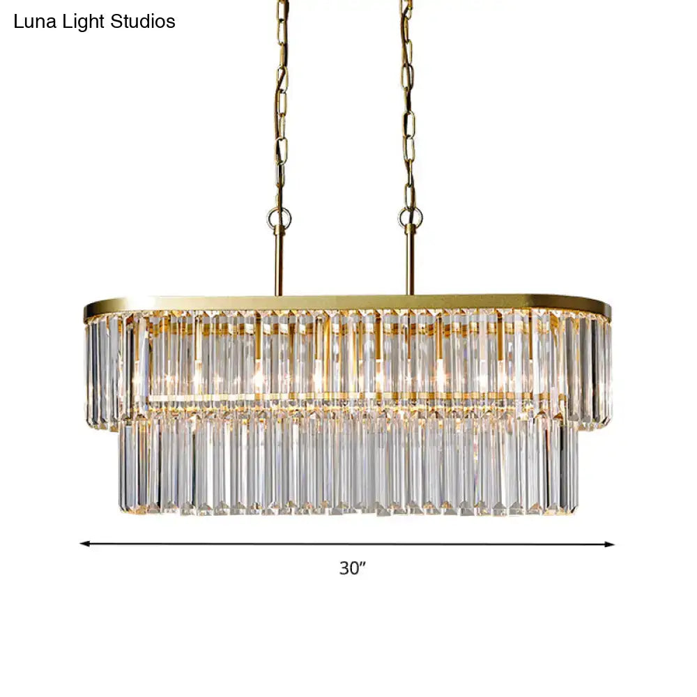 Postmodern gold two tier crystal oval island ceiling light dining room