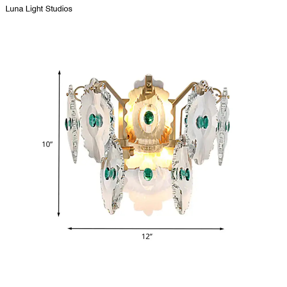 Postmodern green gold gem crystal wall sconce bedroom light