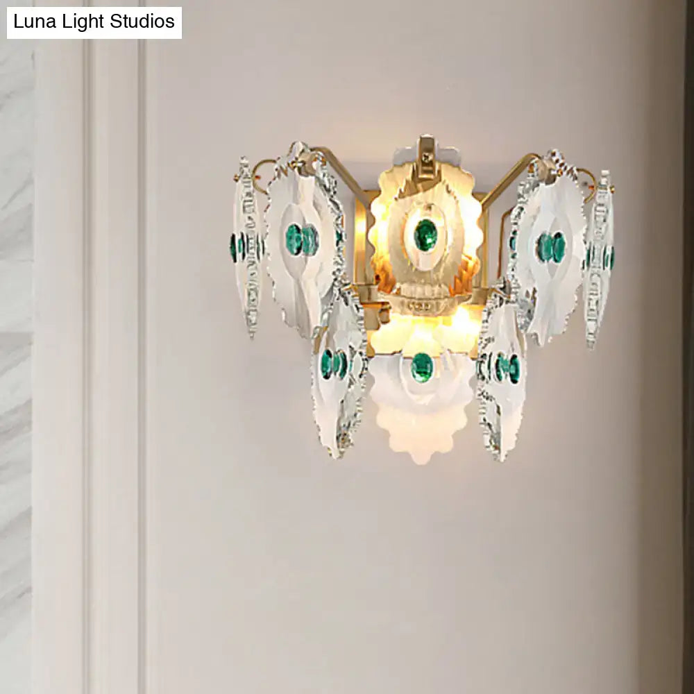Postmodern green gold gem crystal wall sconce bedroom light