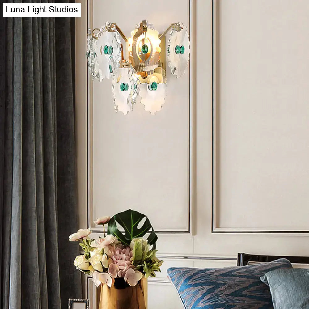 Postmodern green gold gem crystal wall sconce bedroom light