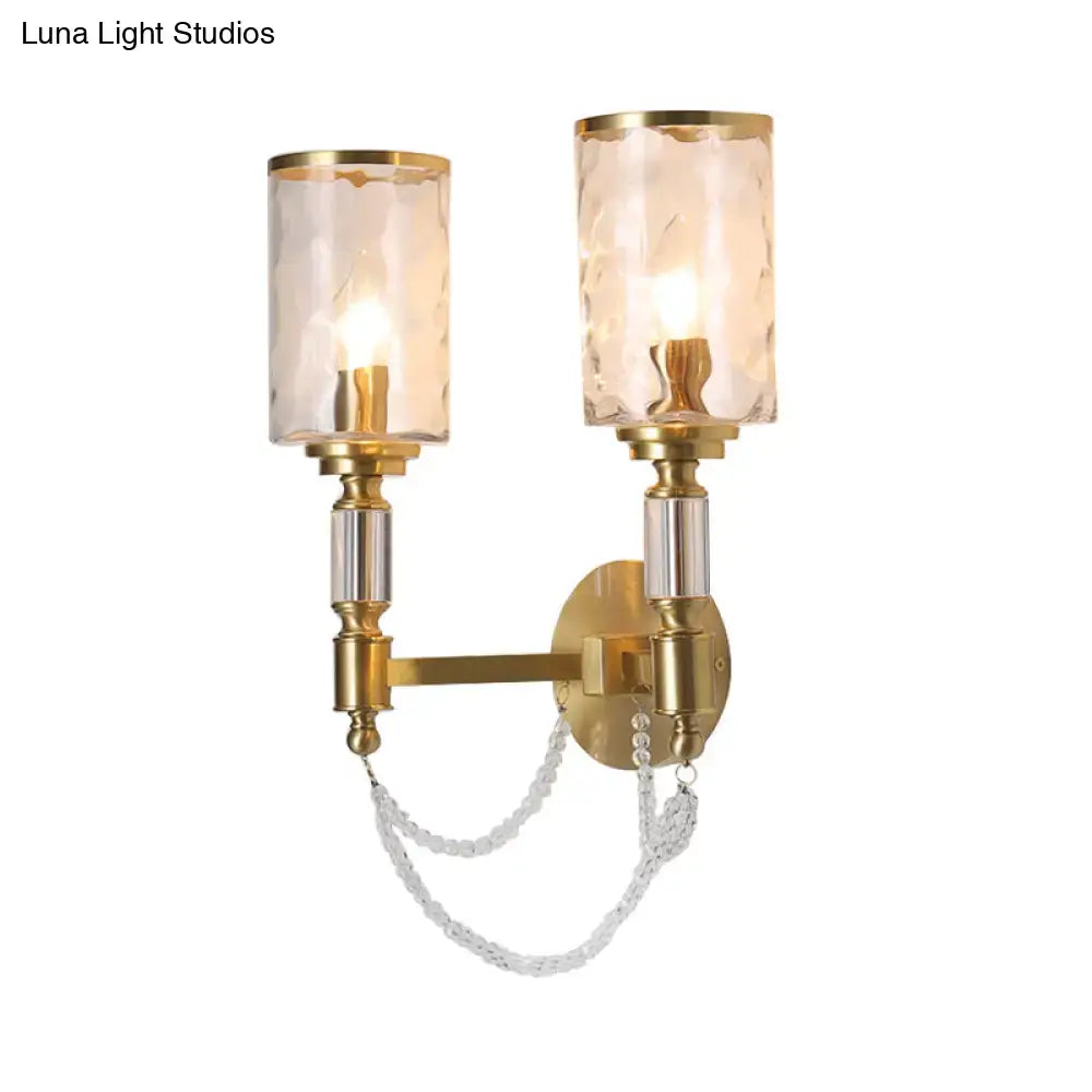 Postmodern water glass brass wall light bedroom crystal sconce