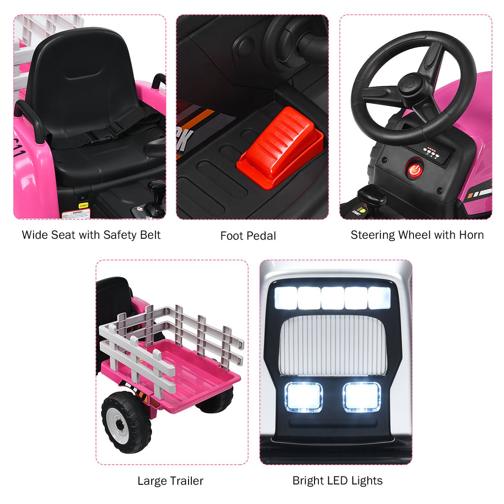 Power Up Your Child's Playtime with the Large Capacity Battery-Powered Ride-On Tractor and Trailer Set from Topbuy